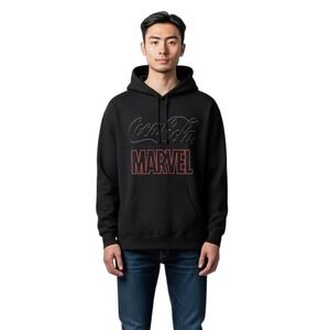 Coca Cola Marvel Hoodie Mens Medium Black Pullover‎ Graphic Logo Sweatshirt NWT